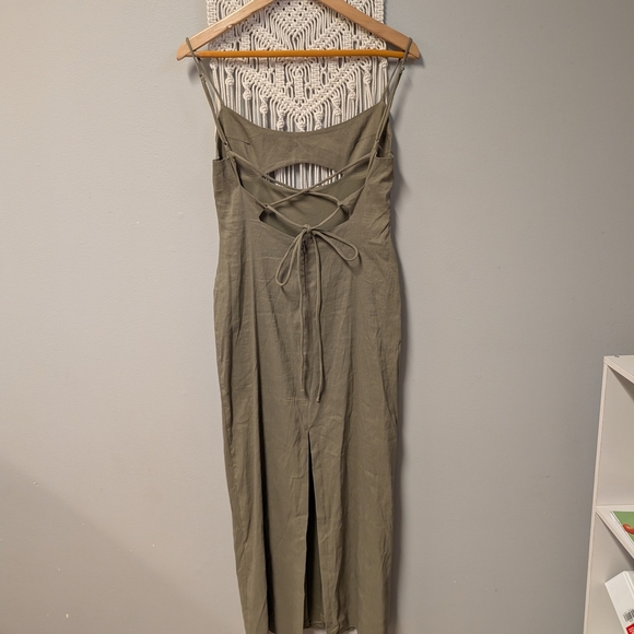 Zara Olive Midi Dress Small Cutout Slit Feminine Sexy - Picture 5 of 7